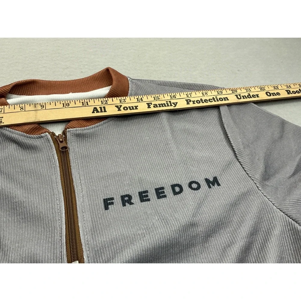Ribbed Quarter‎ Zip Freedom Graphic Pullover XL Grey Streetwear NWT